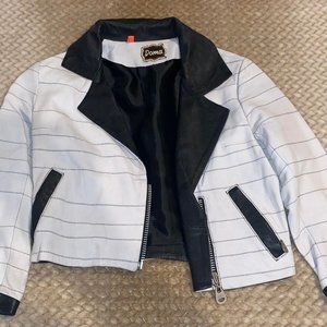 VGUC Doma Black & White Pinstripe Cropped Leather Jacket - Size S